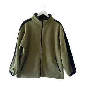 D&P Unisex Army Green Black Stripe Warm Long Sleeves Front Full Zipper M #1020